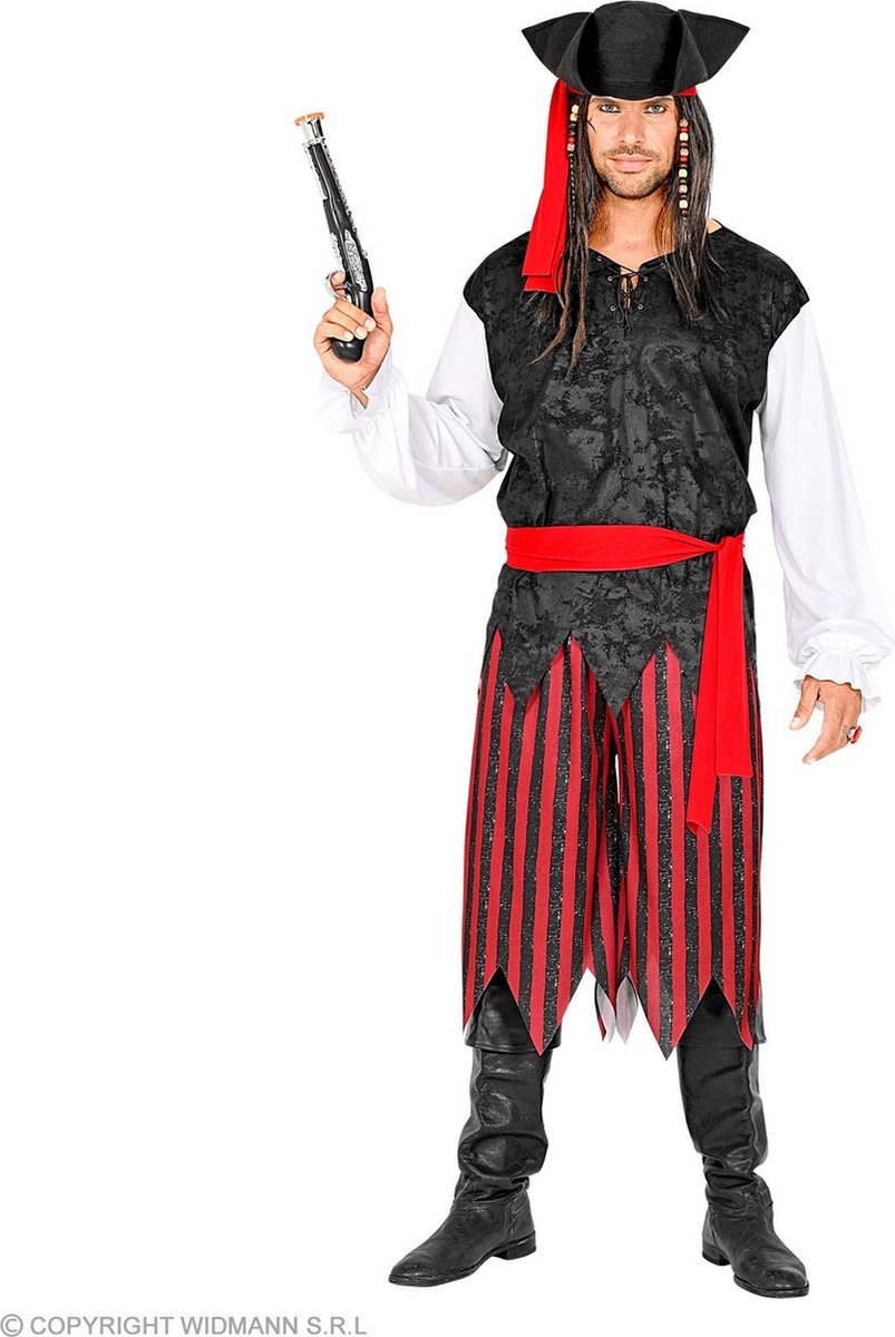 Widmann - Piraat & Viking Kostuum - Weergaloze Pieter Piraat - Man - Rood, Zwart - Small - Carnavalskleding - Verkleedkleding