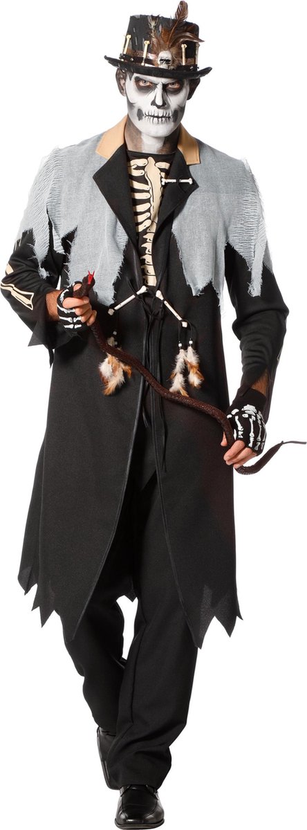Wilbers & Wilbers - Heks & Spider Lady & Voodoo & Duistere Religie Kostuum - Voodoo Koning Haiti Man - Zwart - Maat 52 - Halloween - Verkleedkleding