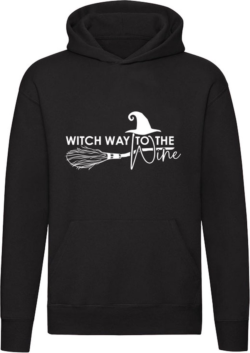 Witch way to the wine Hoodie - wijn - heks - alcohol - bezem - magie - grappig - unisex - trui - sweater - capuchon