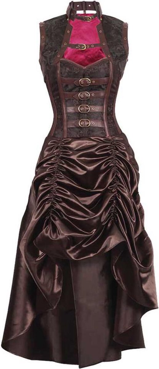 Attitude Corsets Korte korset jurk -4XL- Steampunk long dress Gothic, vampire, victoriaans Bruin
