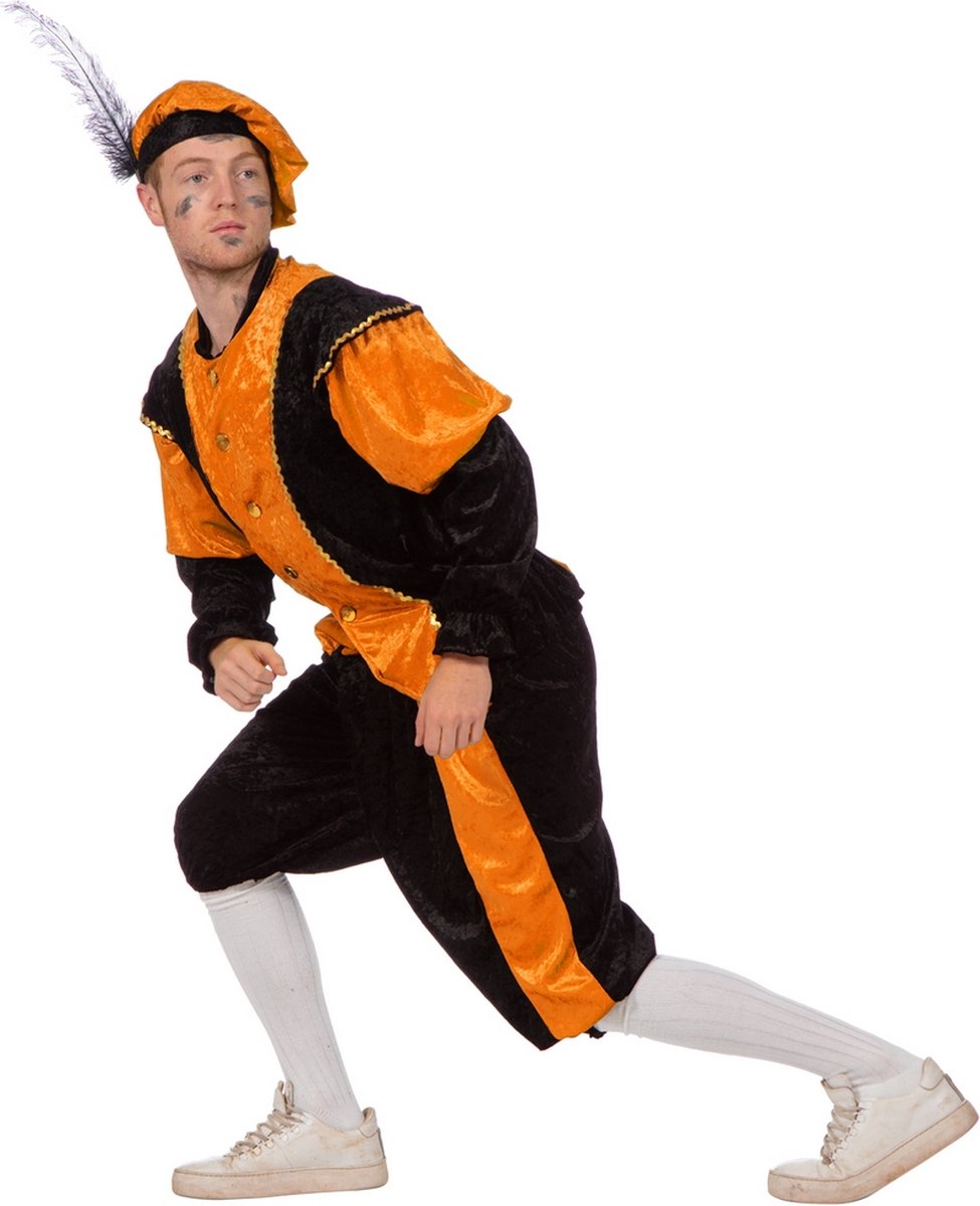 Budget Piet kostuum zwart/oranje voor volwassenen