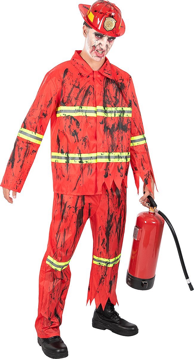 FUNIDELIA Zombie Brandweerman Kostuum voor Mannen - Maat: XL - Rood