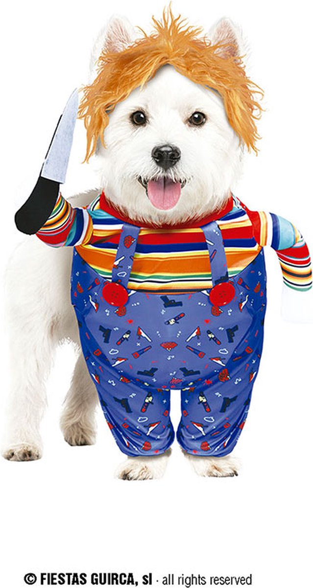 Fiestas Guirca - Chuckie kostuum voor de hond (Maat S) - Halloween - Halloween accessoires - Halloween verkleden
