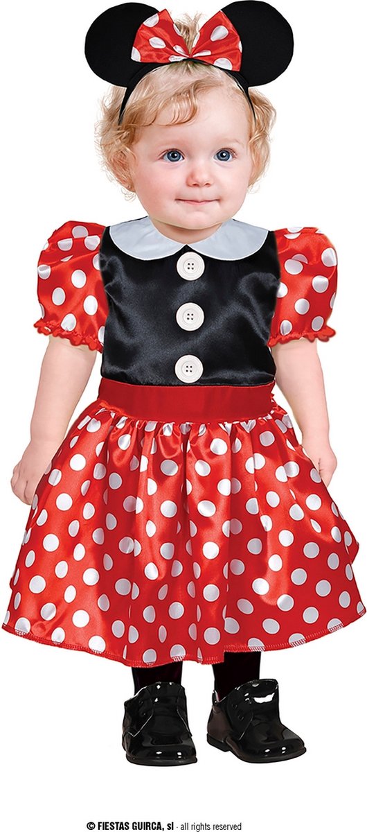 Guirca - Mickey & Minnie Mouse Kostuum - Piepklein Minnie Muisje - Meisje - Rood, Zwart - 12 - 18 maanden - Carnavalskleding - Verkleedkleding