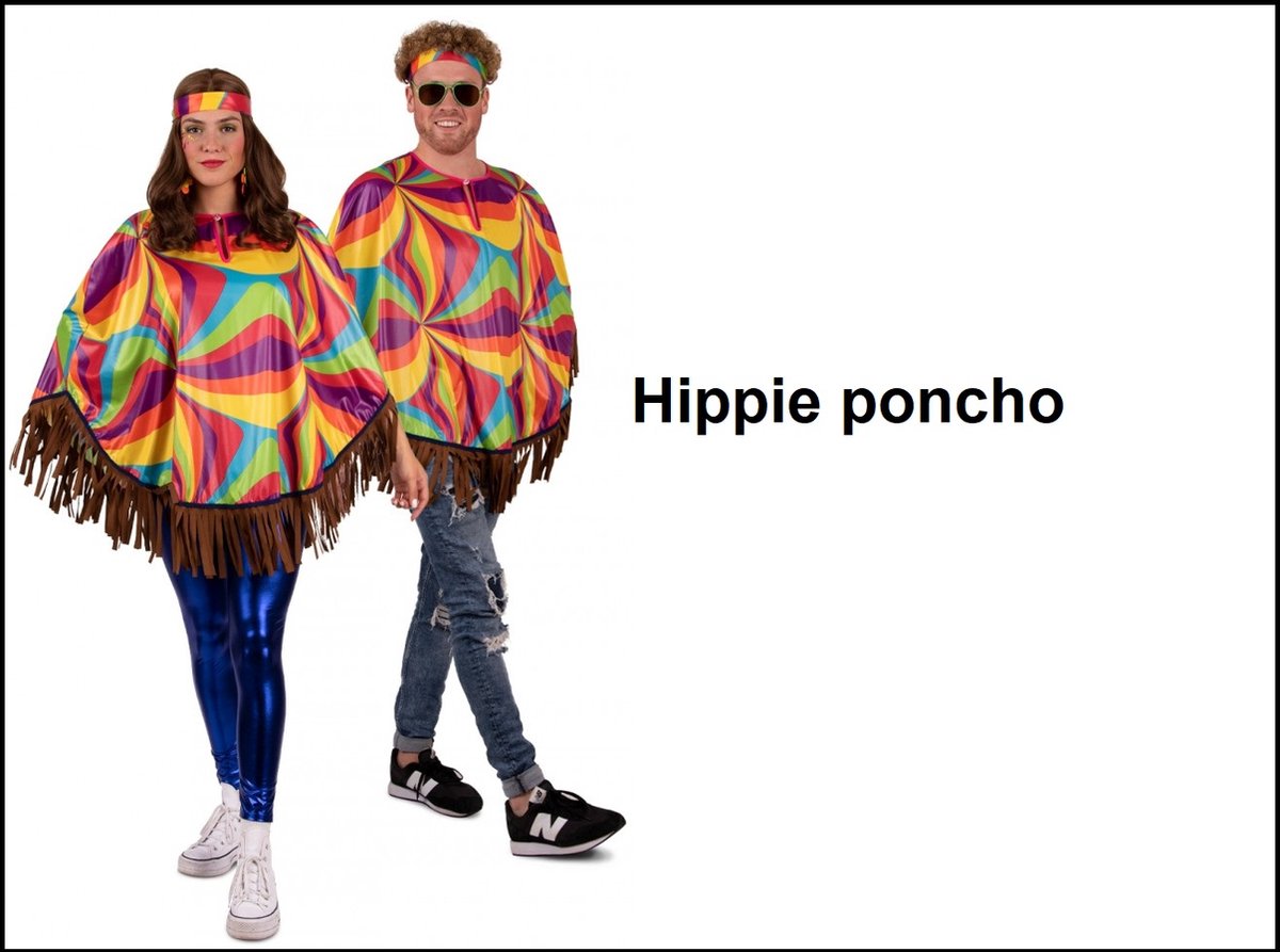 Hippie poncho multi kleuren one size - Thema feest festival verjaardag party verkleedkleding Toppers 70s and 80s hippie summer Mexico