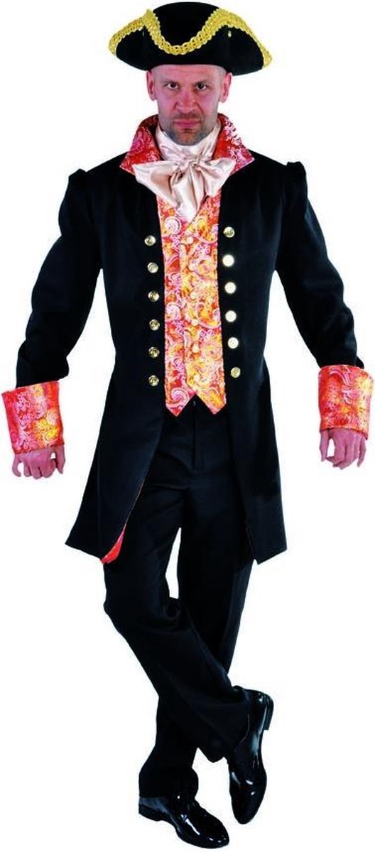 Magic By Freddy's - Middeleeuwen & Renaissance Kostuum - Markies Marcel Du Soleil Mantel En Vest - Rood, Zwart - Medium - Carnavalskleding - Verkleedkleding