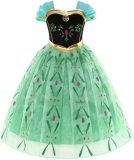Prinses - Anna jurk VERNIEUWD - Frozen - Prinsessenjurk - Verkleedkleding - Groen - Maat 134/140 (8/9 jaar)
