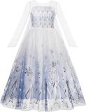 Prinses - Elsa ijskristallen jurk - Frozen - Prinsessenjurk - Verkleedkleding - Blauw - Maat 110/116 (4/5 jaar)