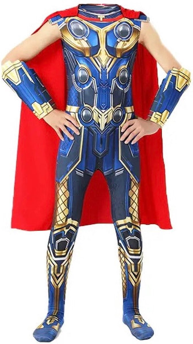 Superheldendroom - Thor met cape - 128/134 (7/8 Jaar) - Verkleedkleding - Superheldenpak