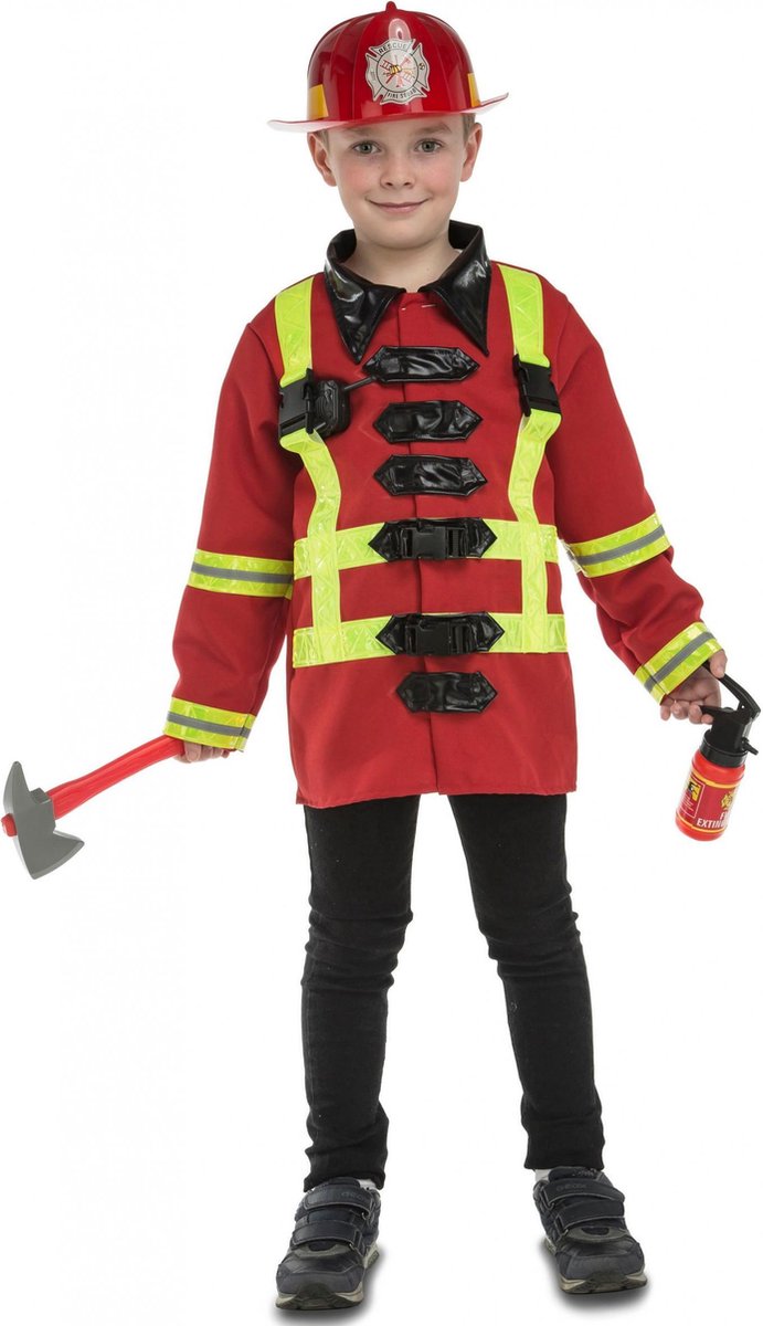 VIVING COSTUMES / JUINSA - Brandweer kostuum met accessoires voor kinderen - 98/104 (3-4 jaar) - Kinderkostuums
