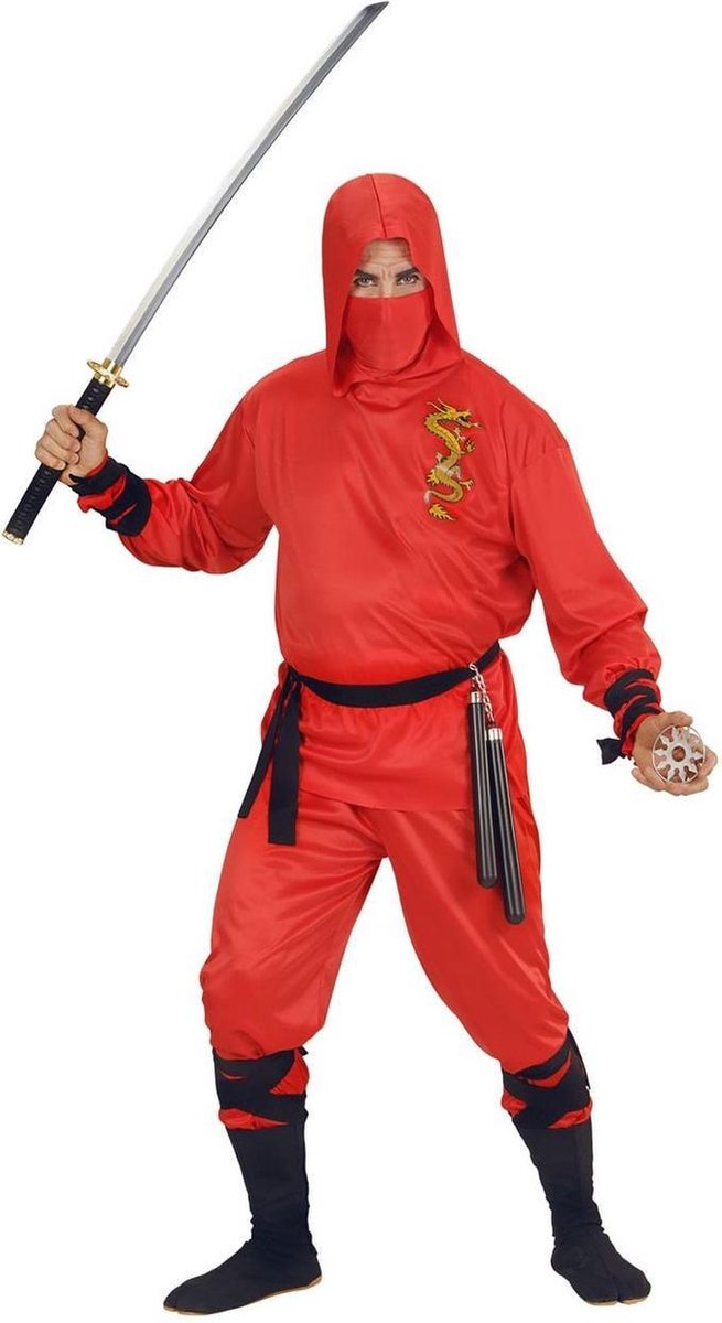 Widmann - Ninja & Samurai Kostuum - Japanse Ninja Rode Draak Kostuum - Rood - Maat 128 - Carnavalskleding - Verkleedkleding