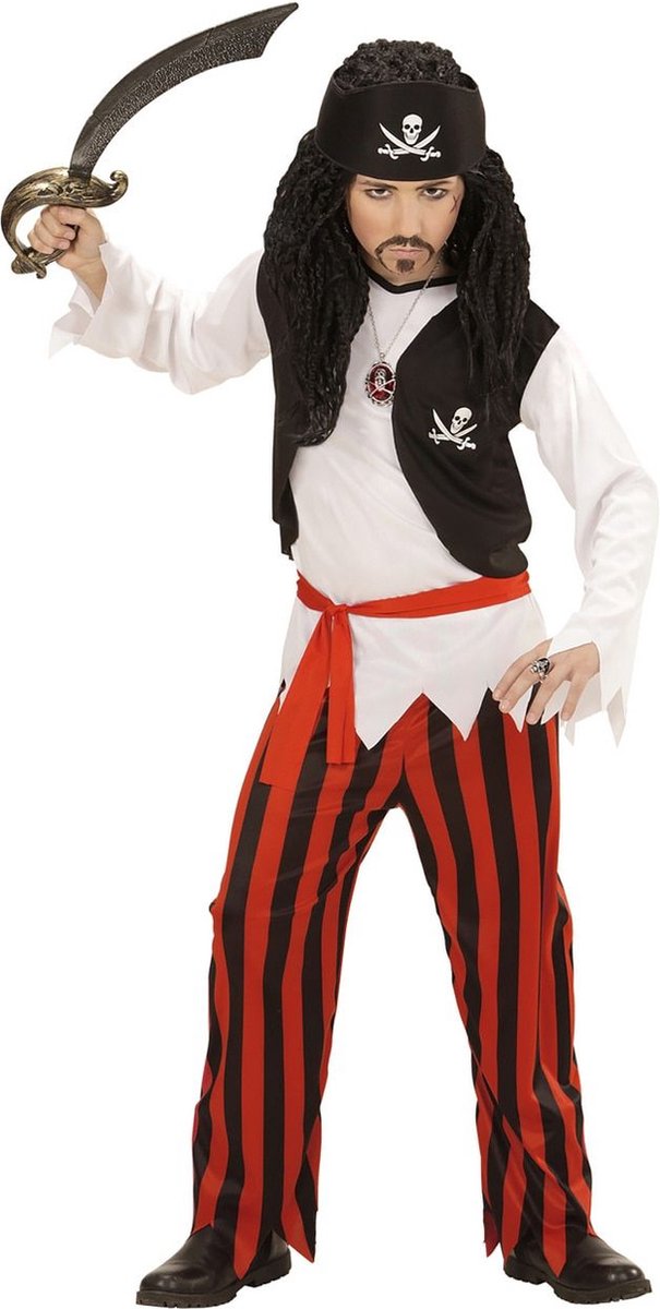 Widmann - Piraat & Viking Kostuum - Zwart-Rode Piraten - Jongen - Rood - Maat 158 - Carnavalskleding - Verkleedkleding