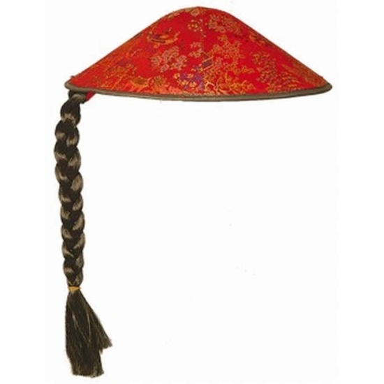 Aziatische rode hoed met vlechtje -
