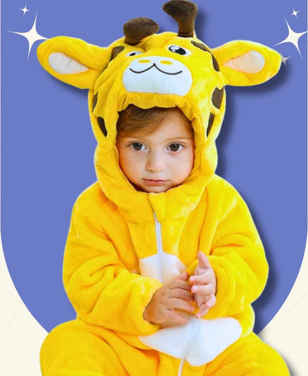 BoefieBoef Baby Onesie Dier Giraffe S - Kinder Peuter Pyama Onesie - Baby Jumpsuit - Baby Kruippak - Baby Badjas - Verkleedkleding Peuter - Carnaval - Dierenpak - Baby Kostuum - Baby Romper - Baby Kigurumi - 6-18 maanden