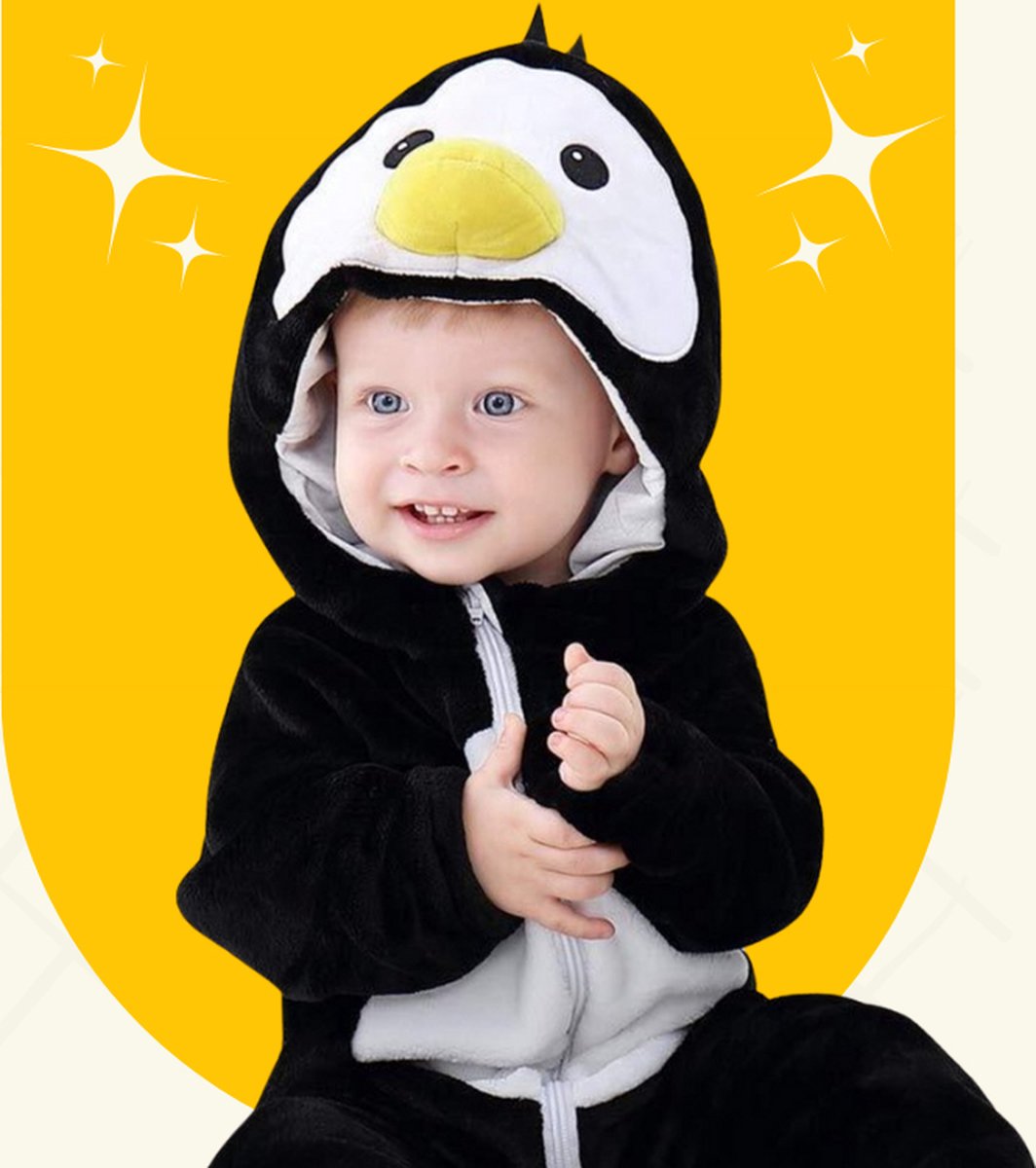 BoefieBoef Baby Onesie Dier Pinguïn S - Kinder Peuter Pyama Onesie - Baby Jumpsuit - Baby Kruippak - Baby Badjas - Verkleedkleding Peuter - Carnaval - Dierenpak - Baby Kostuum - Baby Romper - Baby Kigurumi - 6-18 maanden