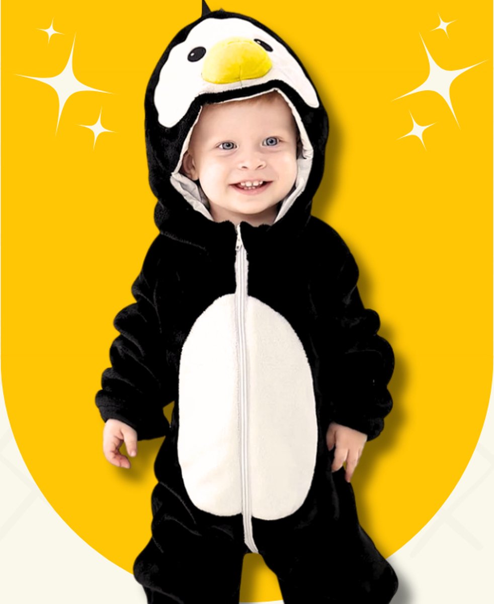 BoefieBoef Baby/ Peuter Onesie Dier Pinguïn M - Kinderen Baby Peuter Pyama - Kinderen Onesie - Kleuter Jumpsuit - Kruippak - Baby Badjas - Verkleedkleding Peuter - Carnaval - Dierenpak - Baby Kostuum - Baby Romper -Kigurumi - 1.5-4 jaar
