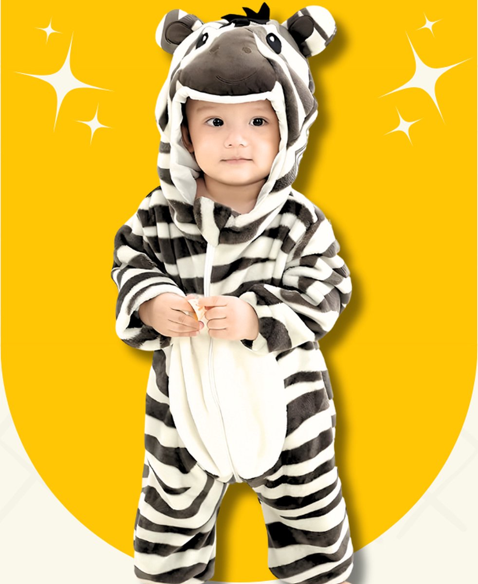 BoefieBoef Baby/ Peuter Onesie Dier Zebra M - Kinderen Baby Peuter Pyama - Kinderen Onesie - Kleuter Jumpsuit - Kruippak - Baby Badjas - Verkleedkleding Peuter - Carnaval - Dierenpak - Baby Kostuum - Baby Romper -Kigurumi - 1.5-4 jaar
