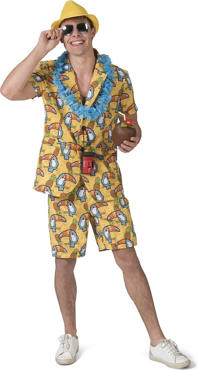 Funny Fashion - Arend & Struisvogel & Uil & Kraai & Aasgier & Toekan & Flamingo Kostuum - Tropisch Toekan Amazone Safari - Man - geel - Maat 52-54 - Carnavalskleding - Verkleedkleding