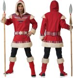 Funny Fashion - Eskimo Kostuum - Eskimo Nanook Heer - Man - rood - Maat 56-58 - Carnavalskleding - Verkleedkleding