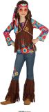 Guirca - Hippie Kostuum - Easy Peasy Hippie - Meisje - Bruin, Multicolor - 10 - 12 jaar - Carnavalskleding - Verkleedkleding