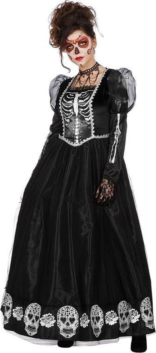 Halloween - Zwarte gothic Day of the Dead halloween jurk voor dames 36