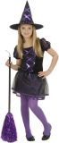 Halloween heksen kostuum meisjes zwart en paars - Kinderkostuums - 146/152