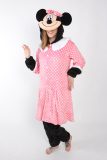 KIMU Warm Fleece Pak Zwarte Muis Onesie Skipak - Maat 146-152 - 140 Minny Roze Pokadot Jumpsuit Kinderen - Pyjama Kostuum Mouse Huispak Festival