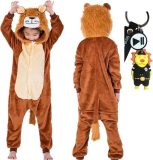 Onesie Leeuw huispak dieren kostuum jumpsuit pyjama kinderen - 104-110 (110) + tas/sleutelhanger verkleedkleding