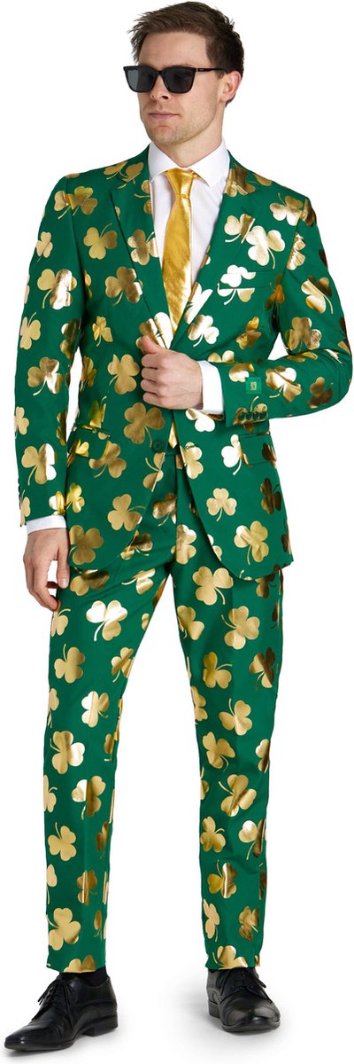 OppoSuits Mr. Clover Clover - St. Patrick's Day Pak - St. Pat's Outfit - Inclusief Pantalon, Blazer en Stropdas - Groen - Maat: EU 58