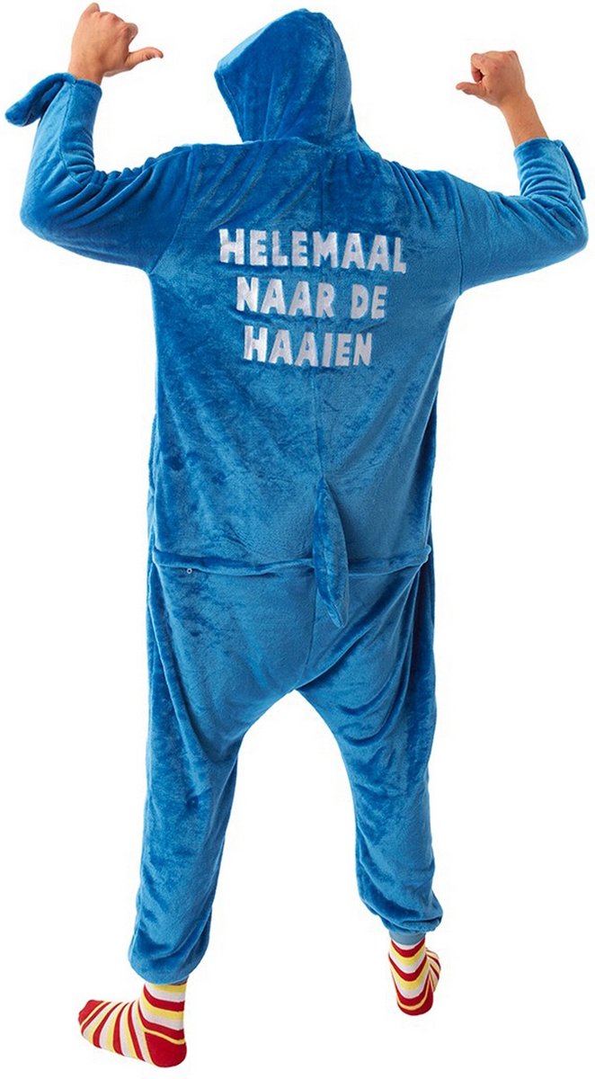 PartyXplosion - Haai & Inktvis & Dolfijn & Walvis Kostuum - Helemaal Naar De Haaien Kostuum - Blauw - Large / XL - Carnavalskleding - Verkleedkleding