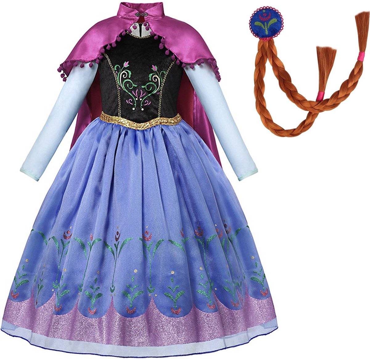 Prinsessenjurk meisje - Prinsessen speelgoed - verkleedkleding meisje - Het Betere Merk - Lange roze cape - Haarvlecht - Maat 122/128 (130) - Carnavalskleding - Cadeau meisje - Verkleedkleren - Kleed