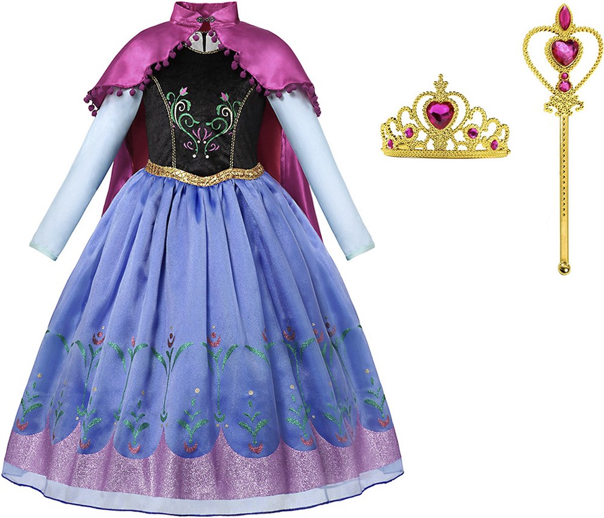 Prinsessenjurk meisje - Prinsessen speelgoed - verkleedkleding meisje - Het Betere Merk - Lange roze cape - Maat 122/128 (130) - Carnavalskleding - Kroon (tiara) - Toverstaf - Verkleedkleren - Kleed