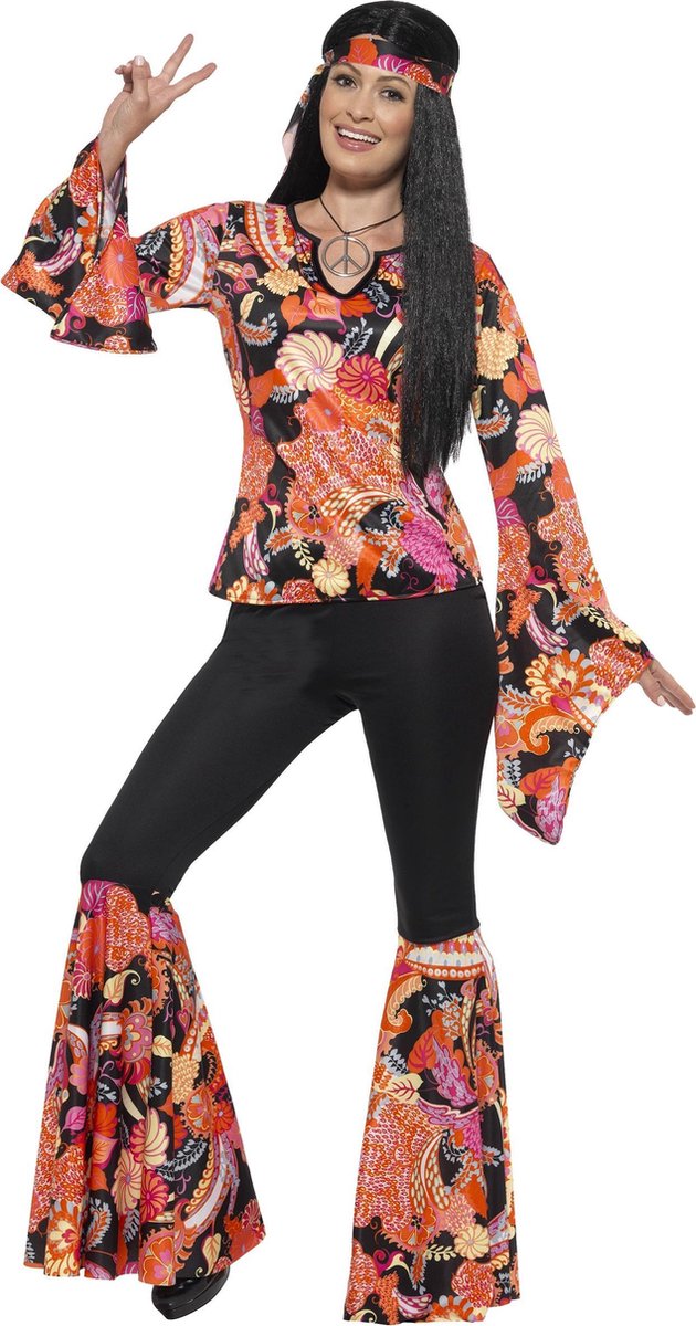 SMIFFY'S - Zwart en veelkleurig hippie kostuum voor vrouwen - M