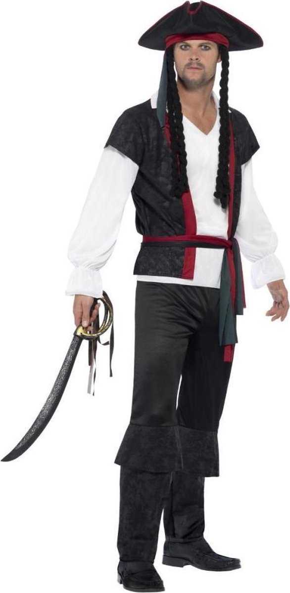 Smiffy's - Piraat & Viking Kostuum - Klassieke Zwarte Overboordpiraat - Man - Zwart - Large - Carnavalskleding - Verkleedkleding