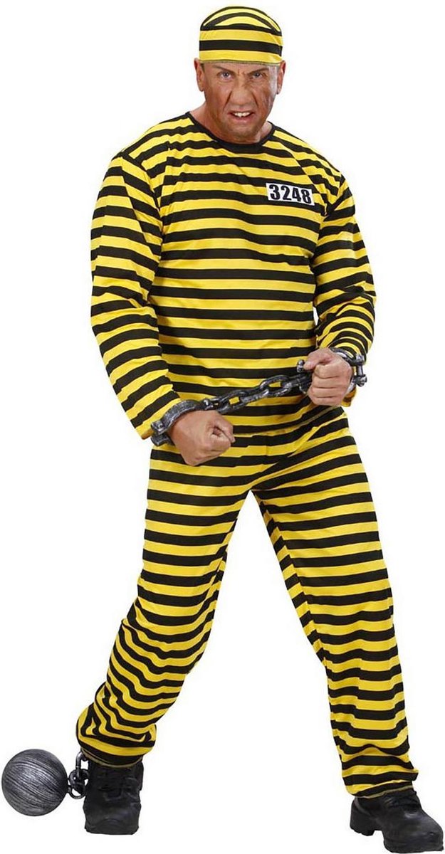 Widmann - Boef Kostuum - Gevangene Zwart-Geel Kostuum Man - geel,zwart - XL - Carnavalskleding - Verkleedkleding