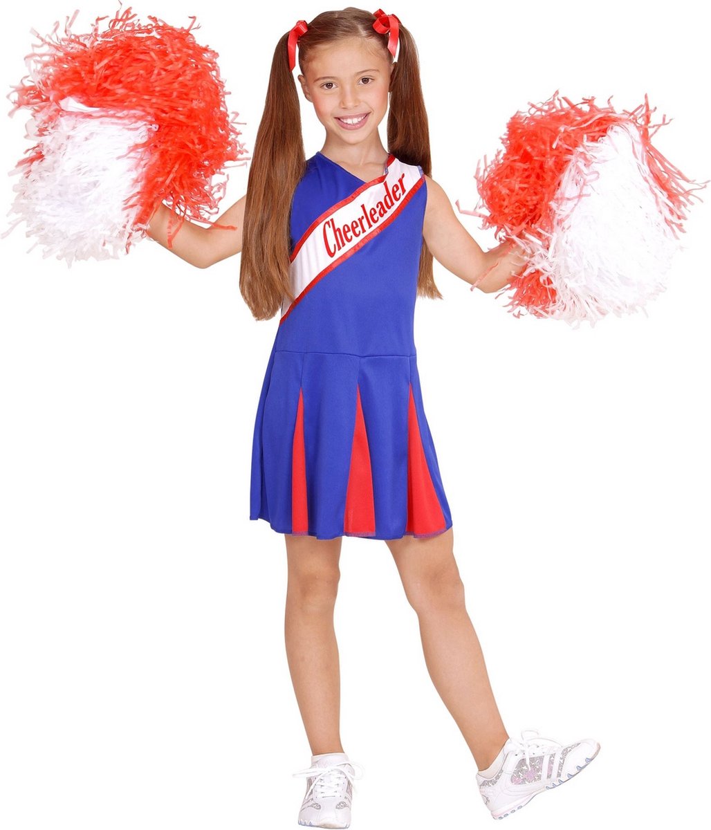 Widmann - Cheerleader Kostuum - Amerikaanse Cheerleader Blauw / Rood - Meisje - Blauw, Rood - Maat 104 - Carnavalskleding - Verkleedkleding