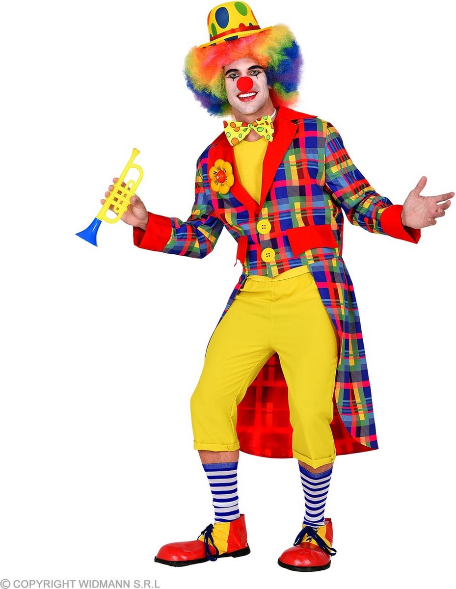 Widmann - Clown & Nar Kostuum - Kleurenkanon Opa Jan Clown Slipjas Man - Blauw - Large - Carnavalskleding - Verkleedkleding