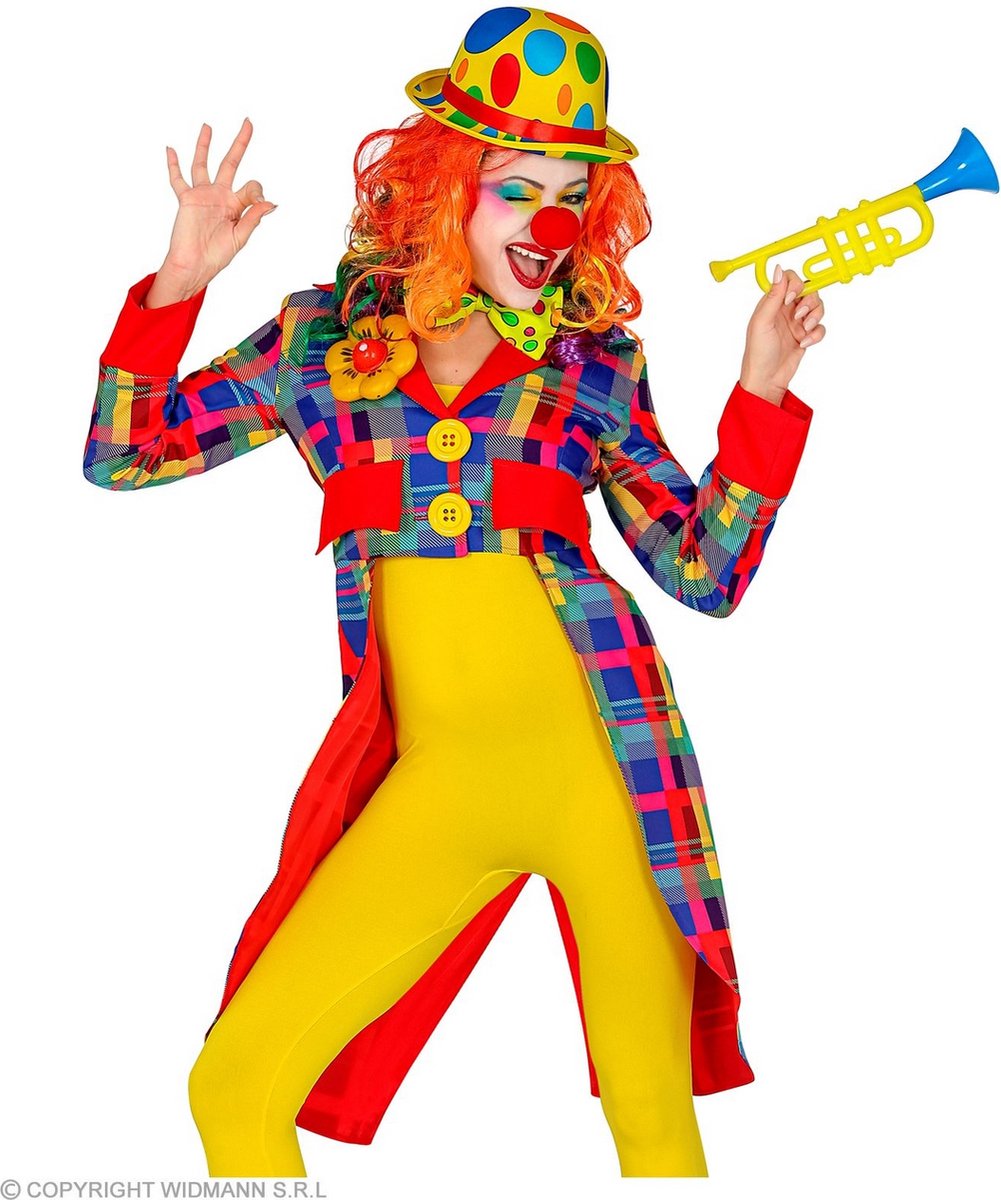 Widmann - Clown & Nar Kostuum - Moema De Geinige Clown Slipjas Geblokt Vrouw - Blauw - Large - Carnavalskleding - Verkleedkleding
