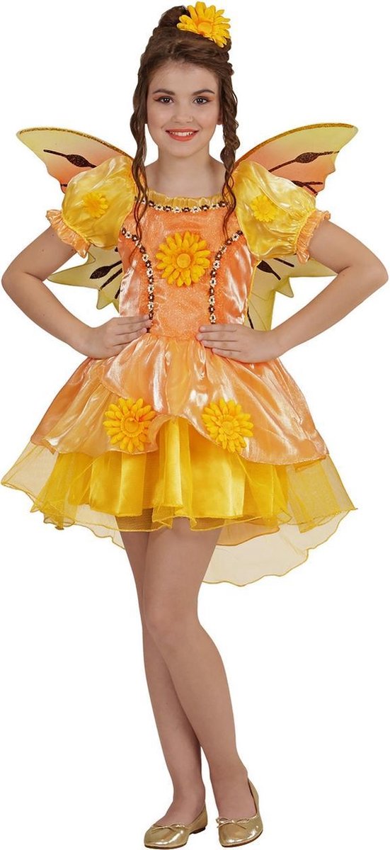 Widmann - Elfen Feeen & Fantasy Kostuum - Mini Zomer Fee - Meisje - Geel - Maat 116 - Carnavalskleding - Verkleedkleding