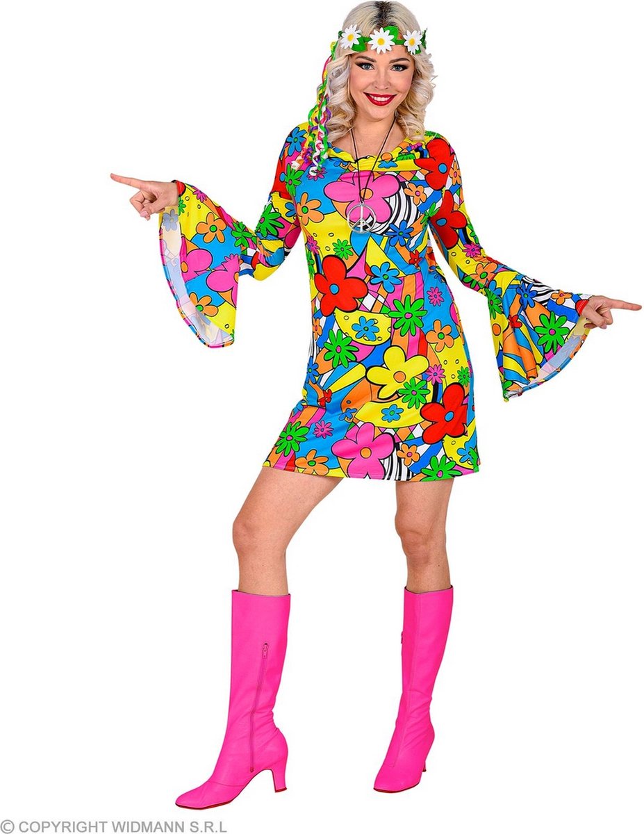 Widmann - Hippie Kostuum - Flora Bora Seventies Hippie - Vrouw - Multicolor - Medium - Carnavalskleding - Verkleedkleding