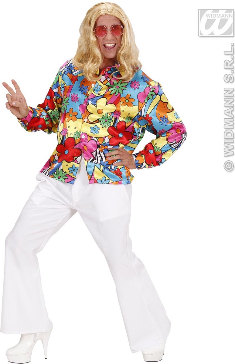 Widmann - Hippie Kostuum - Hippie Shirt Man - Multicolor - XXL - Carnavalskleding - Verkleedkleding