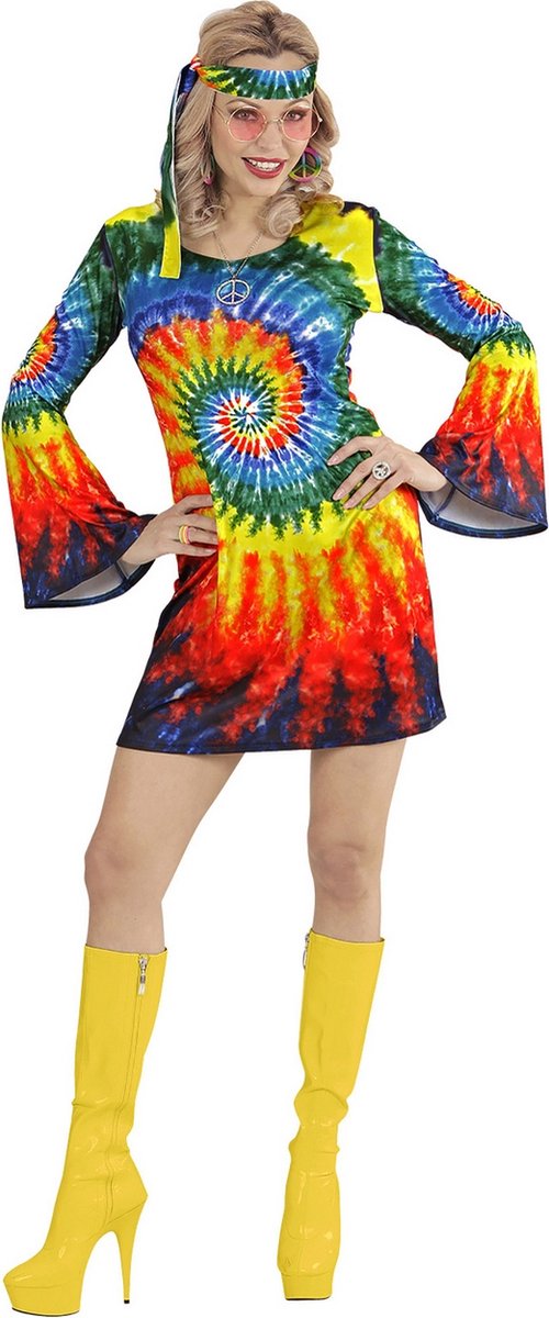 Widmann - Hippie Kostuum - Psychedelische Tie Dye Hippie - Vrouw - Multicolor - XL - Carnavalskleding - Verkleedkleding