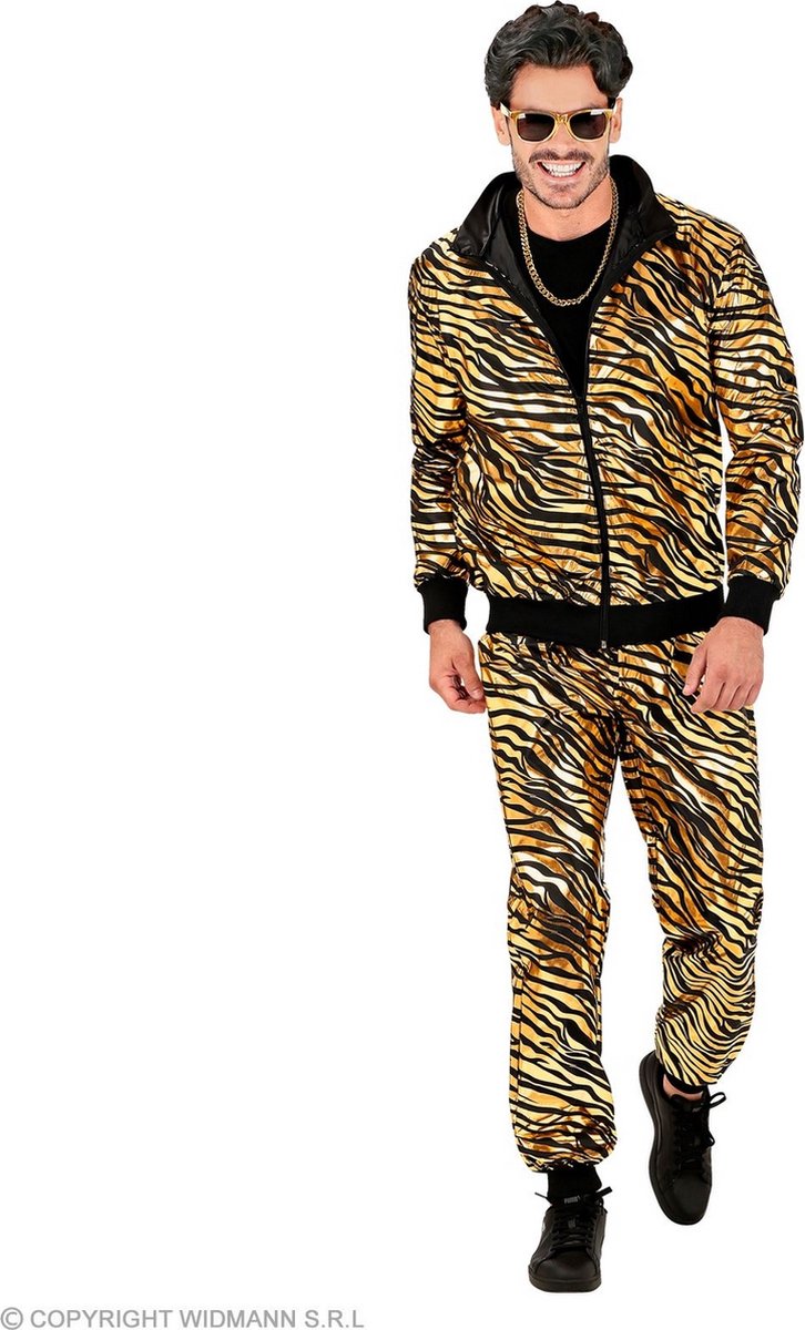 Widmann - Leeuw & Tijger & Luipaard & Panter Kostuum - Born To Wild As A Tiger Trainngspak Goud Kostuum - Goud - XXL - Carnavalskleding - Verkleedkleding