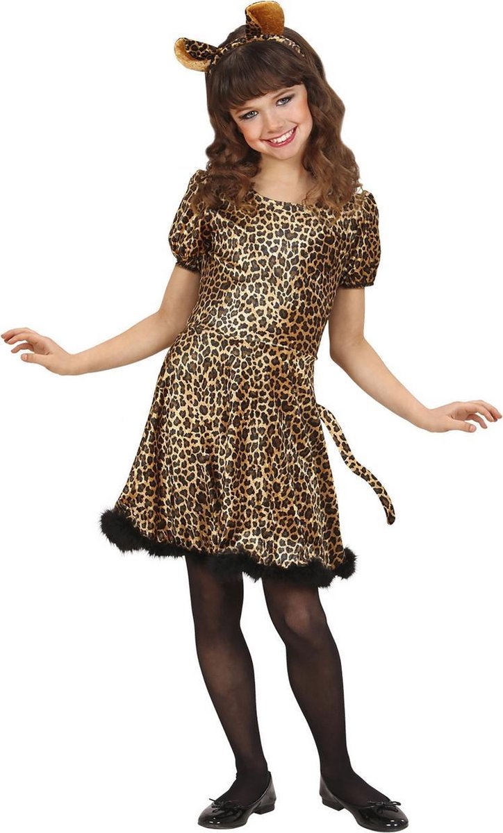 Widmann - Leeuw & Tijger & Luipaard & Panter Kostuum - Luipaard Silky Leopard Kostuum Meisje - Bruin - Maat 158 - Carnavalskleding - Verkleedkleding
