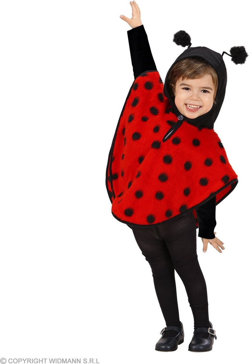 Widmann - Lieveheersbeest Kostuum - Megalief Lieveheersbeestje Poncho Kind Kostuum - Rood, Zwart - Maat 110 - Carnavalskleding - Verkleedkleding