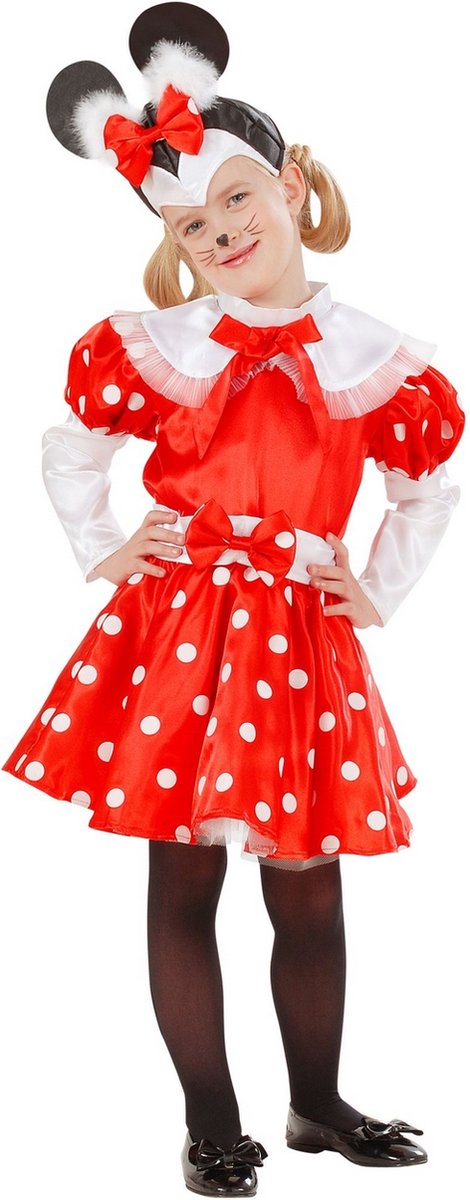 Widmann - Mickey & Minnie Mouse Kostuum - Pluizig Oortjes Muis Minnie - Meisje - Rood, Wit / Beige - Maat 98 - Carnavalskleding - Verkleedkleding