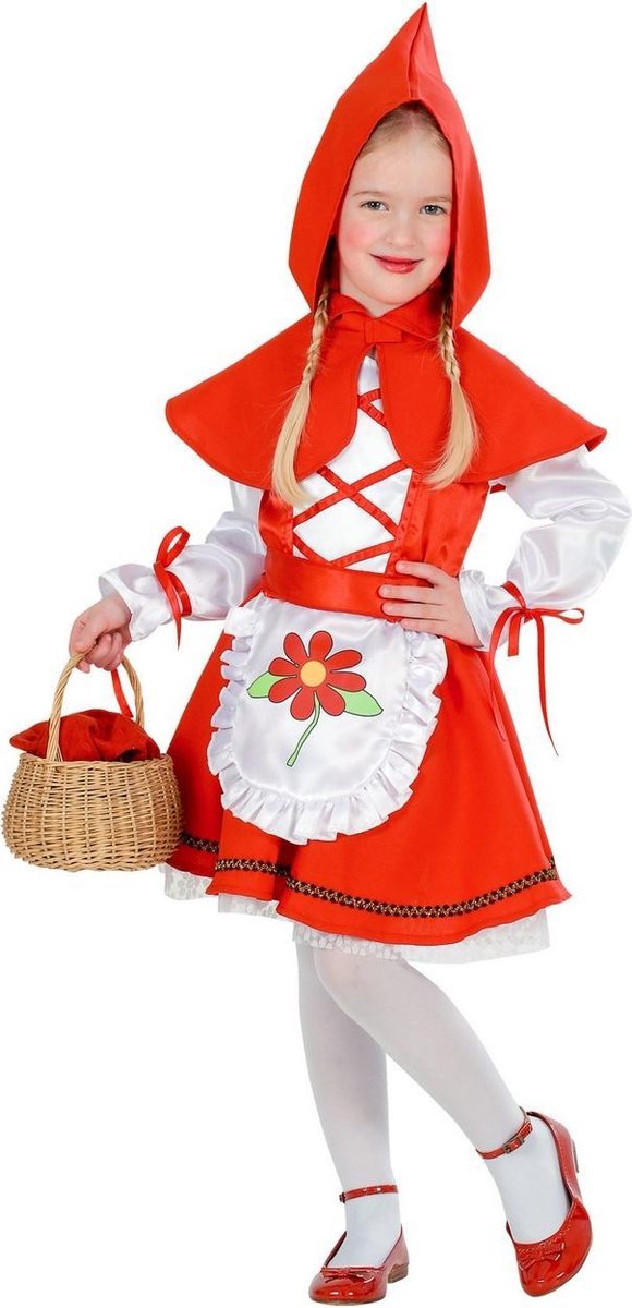 Widmann - Roodkapje Kostuum - Beroemd Sprookje Roodkapje - Meisje - Rood - Maat 98 - Carnavalskleding - Verkleedkleding