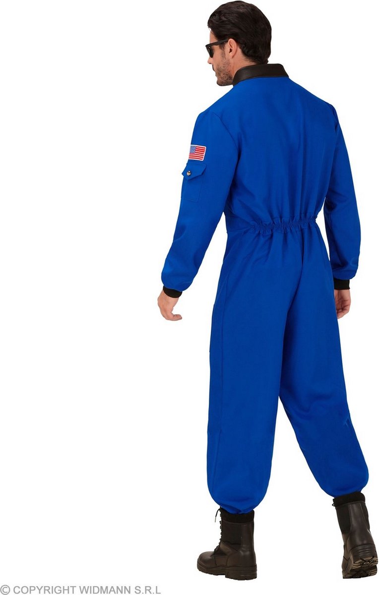 Widmann - Science Fiction & Space Kostuum - Amerikaanse Astronaut Neil Strongarm - Man - Blauw - Small - Carnavalskleding - Verkleedkleding