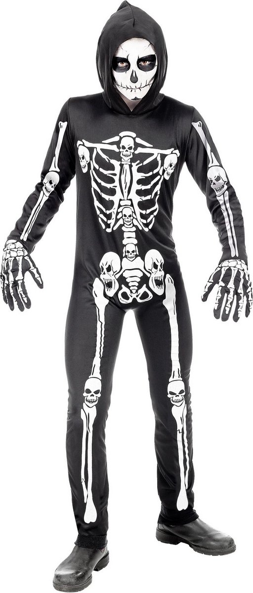 Widmann - Spook & Skelet Kostuum - Botten En Beenderen Skelet Halloween Kind Kostuum - Zwart / Wit - Maat 158 - Halloween - Verkleedkleding
