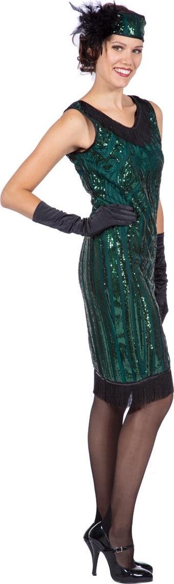 Wilbers & Wilbers - Jaren 20 Danseressen Kostuum - Charleston Charlotte Jade - Vrouw - Groen - Maat 38 - Carnavalskleding - Verkleedkleding